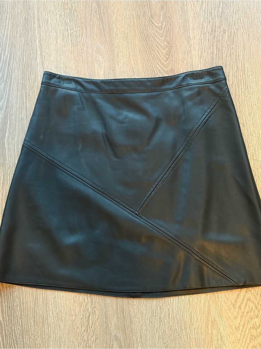 Zara Black Faux Leather Mini Skirt with Diagonal Paneling